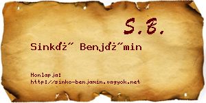 Sinkó Benjámin névjegykártya